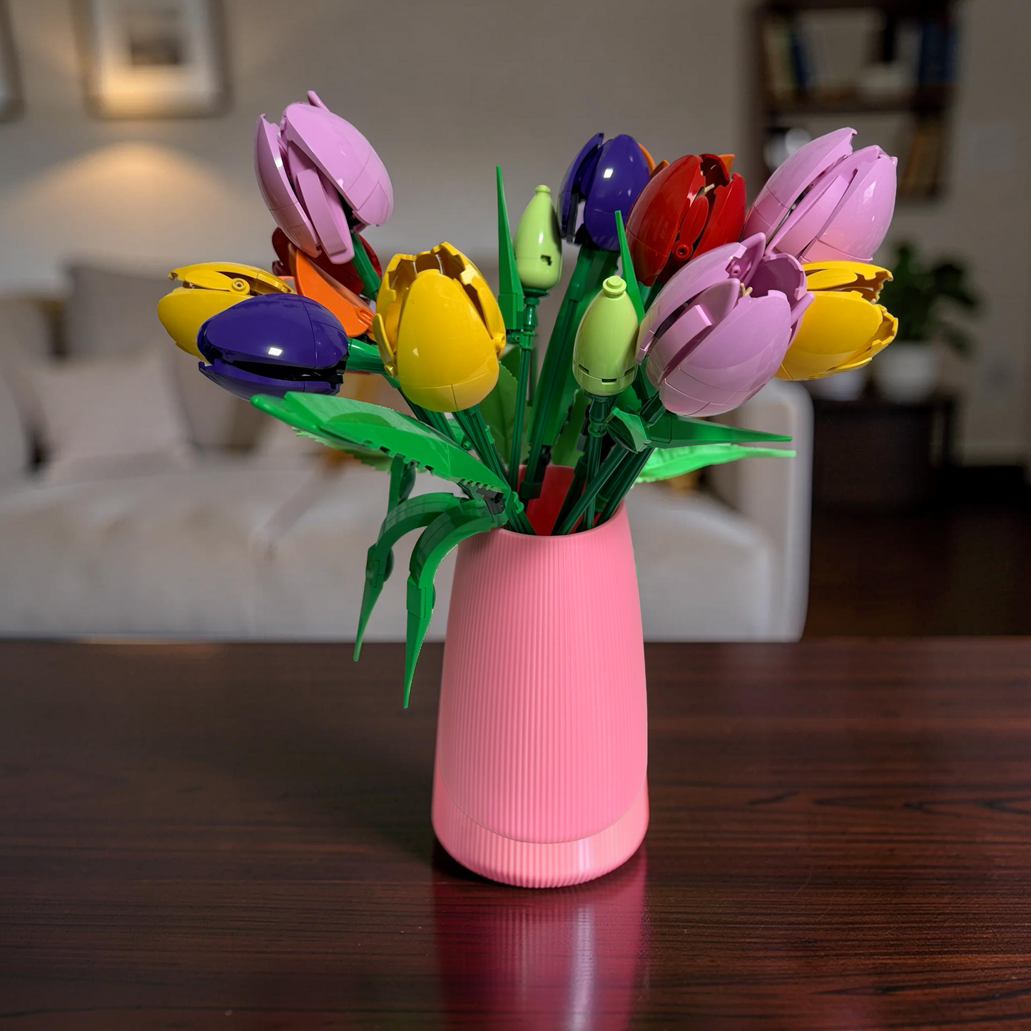 Vase For Displaying Lego Botanical Flowers, Ribbed Cylinder Vase 17cm