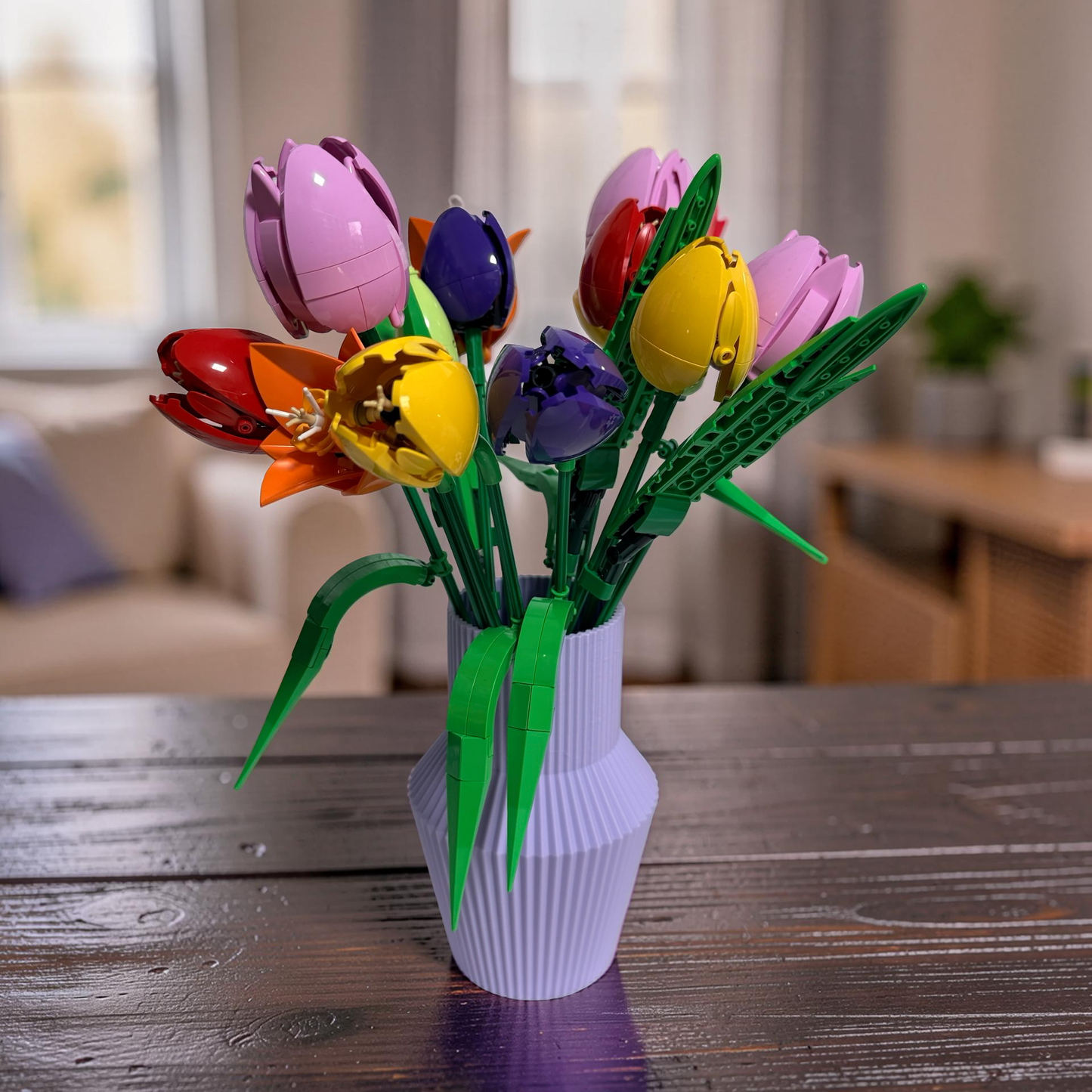 Fluted Geometric Vase for LEGO Botanical Flower Sets 17cm Modern Faceted Design