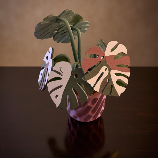 Mauve Monstera 6 Piece Coaster Set in Mauve Floral Pot