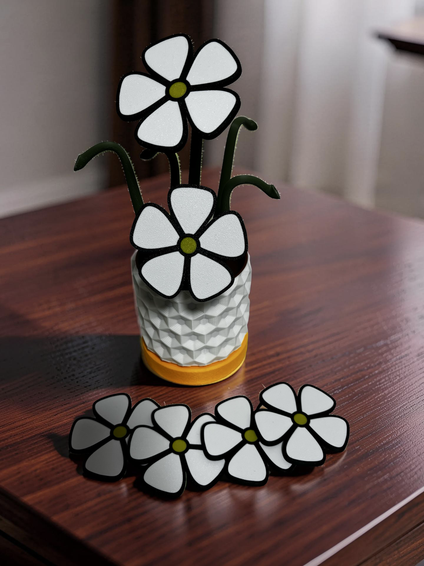 Daisy Coaster Set with Magnetic Holder | 6 Flower Coasters | Modern decor