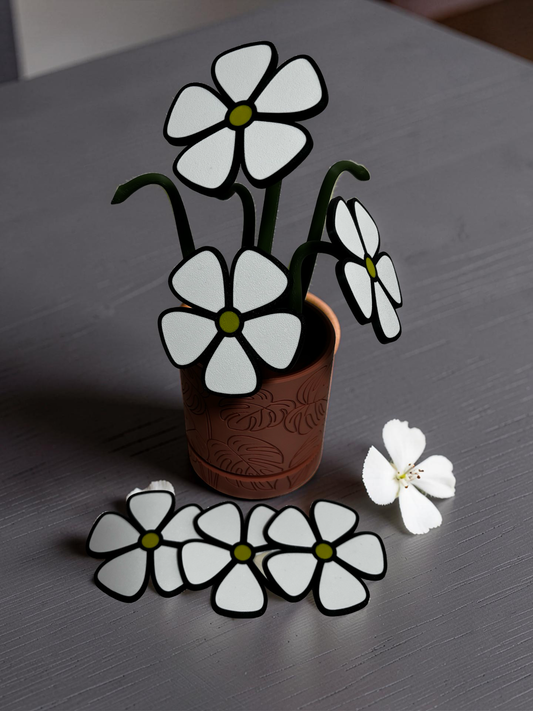 Daisy Coaster Set with Magnetic Holder | 6 Flower Coasters | Modern decor