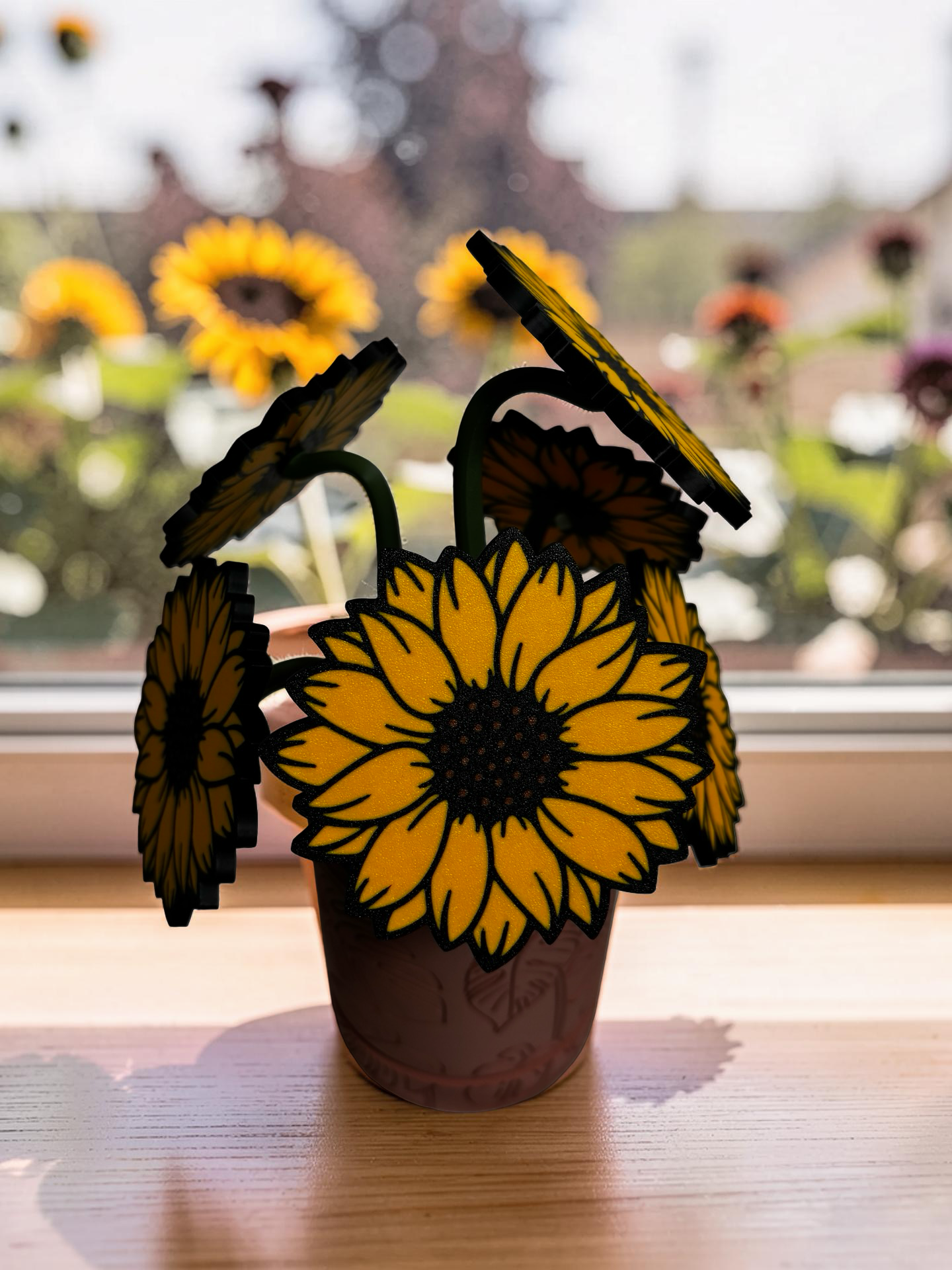 SunFlower Coaster Set with Magnetic Holder | 6 Flower Coasters | Modern decor