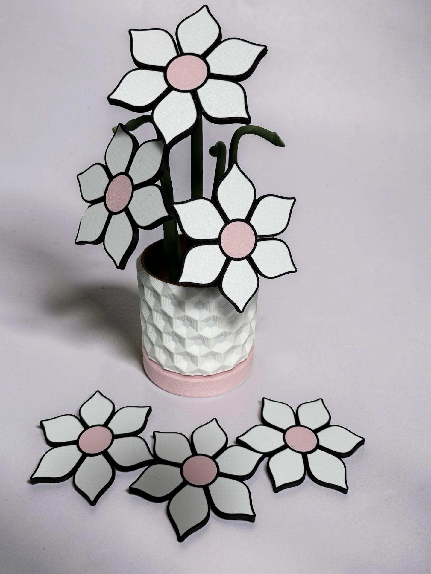 Flower Pink Coaster Set with Magnetic Holder | 6 Flower Coasters | Modern decor