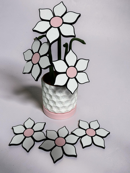 Flower Pink Coaster Set with Magnetic Holder | 6 Flower Coasters | Modern decor