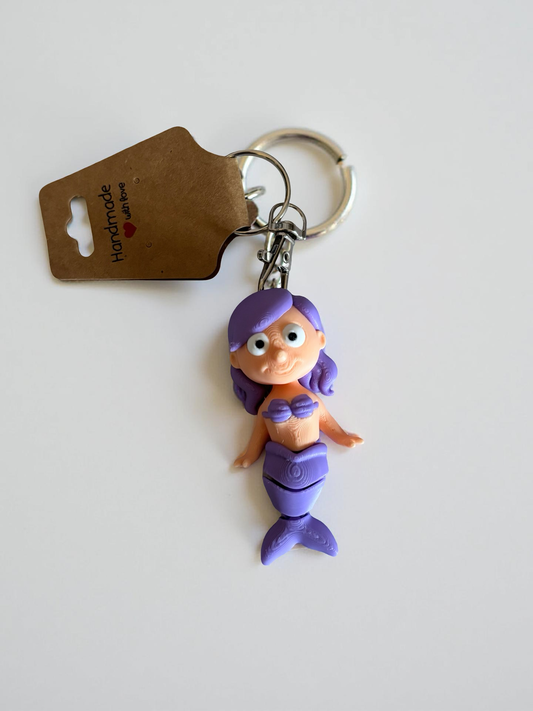 Purple Bikini Mermaid Fidget Toy - 3D Printed Keychain, 7cm Ocean Friend