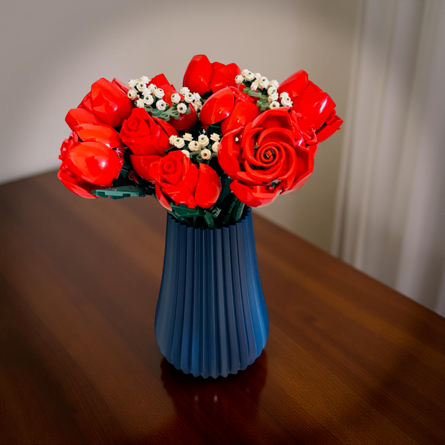 Navy Ribbed Vase for Lego Flowers or Artificial Flowers