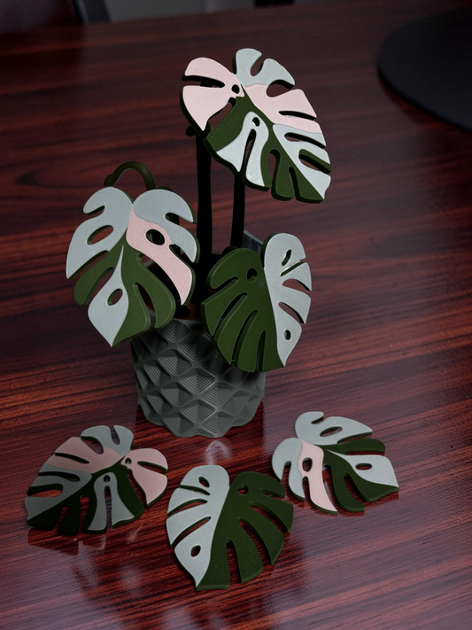 Monstera Coaster Set with Magnetic Holder | 6 Leaf Coasters | Modern decor