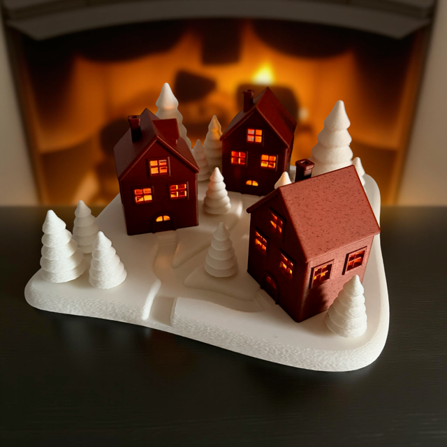 3D Printed Christmas Village – Warm Winter Glow Scene