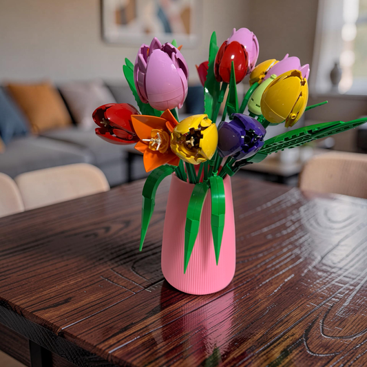 Vase For Displaying Lego Botanical Flowers, Ribbed Cylinder Vase 17cm