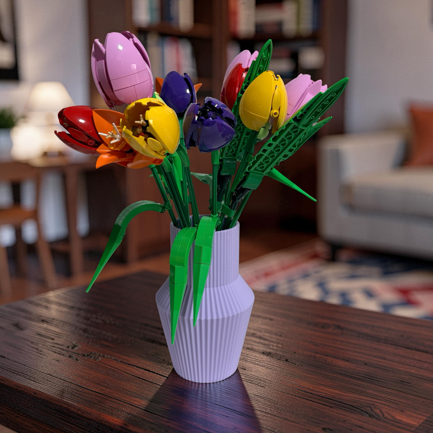 Fluted Geometric Vase for LEGO Botanical Flower Sets 17cm Modern Faceted Design