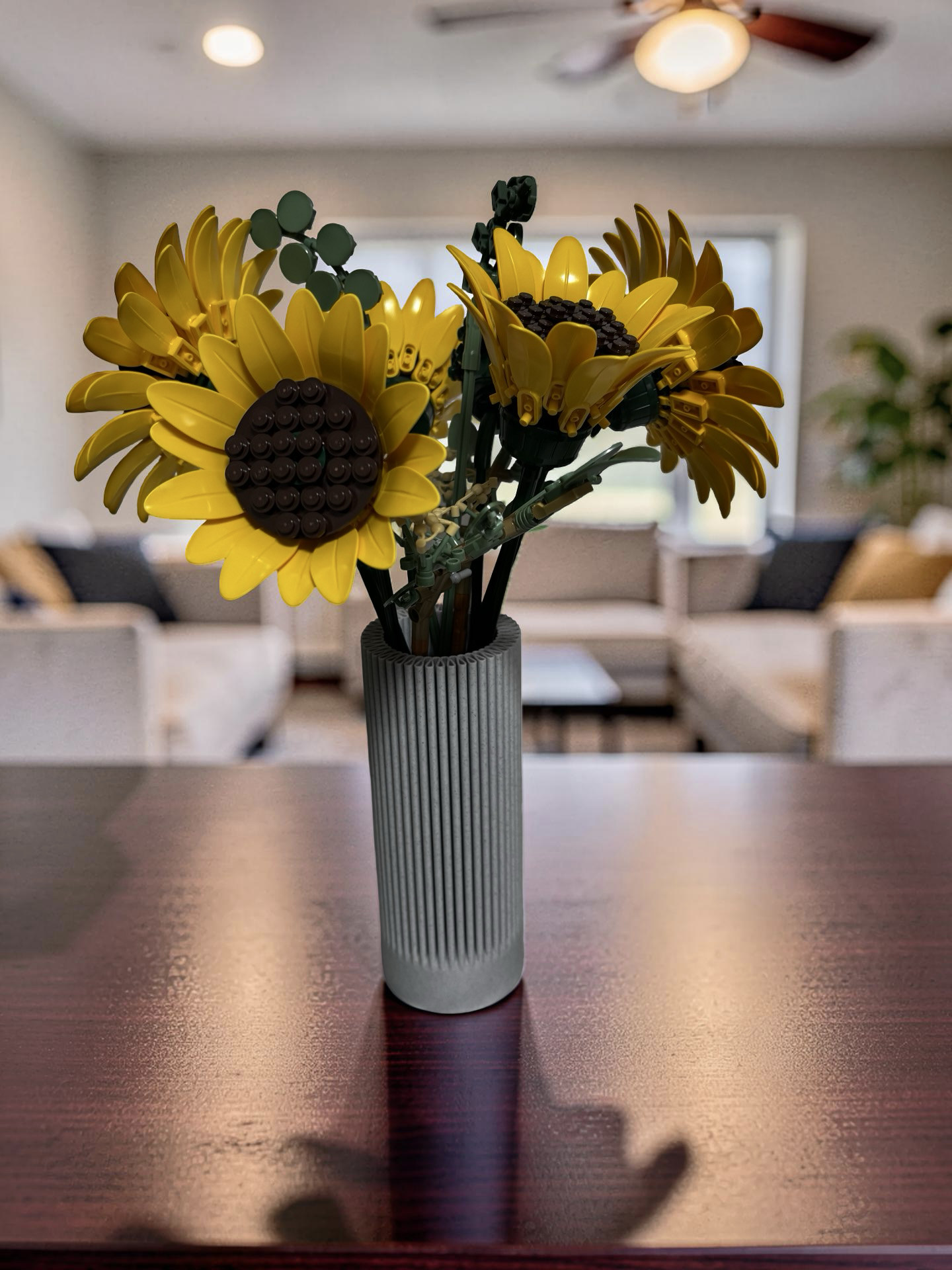 Vase for LEGO Sunflowers Bouquet 11502 | Modern Ribbed Vase | 18cm Tall