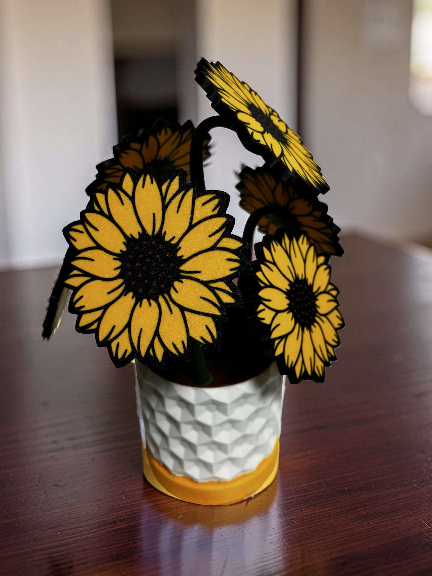 SunFlower Coaster Set with Magnetic Holder | 6 Flower Coasters | Modern decor