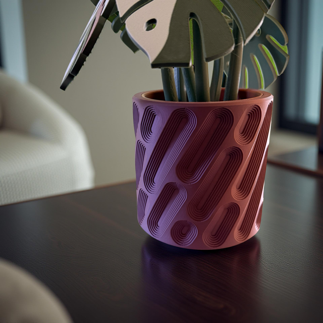 Mauve Monstera 6 Piece Coaster Set in Mauve Floral Pot