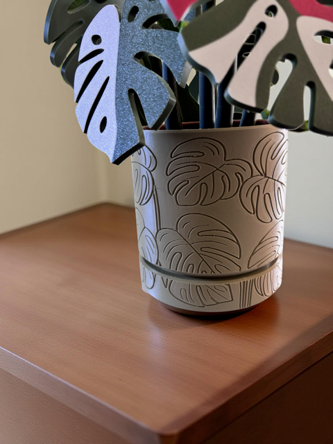 Green Monstera 6 Piece Coaster Set in Light Green Floral Pot