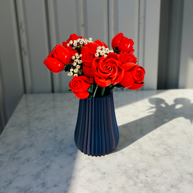 Navy Ribbed Vase for Lego Flowers or Artificial Flowers