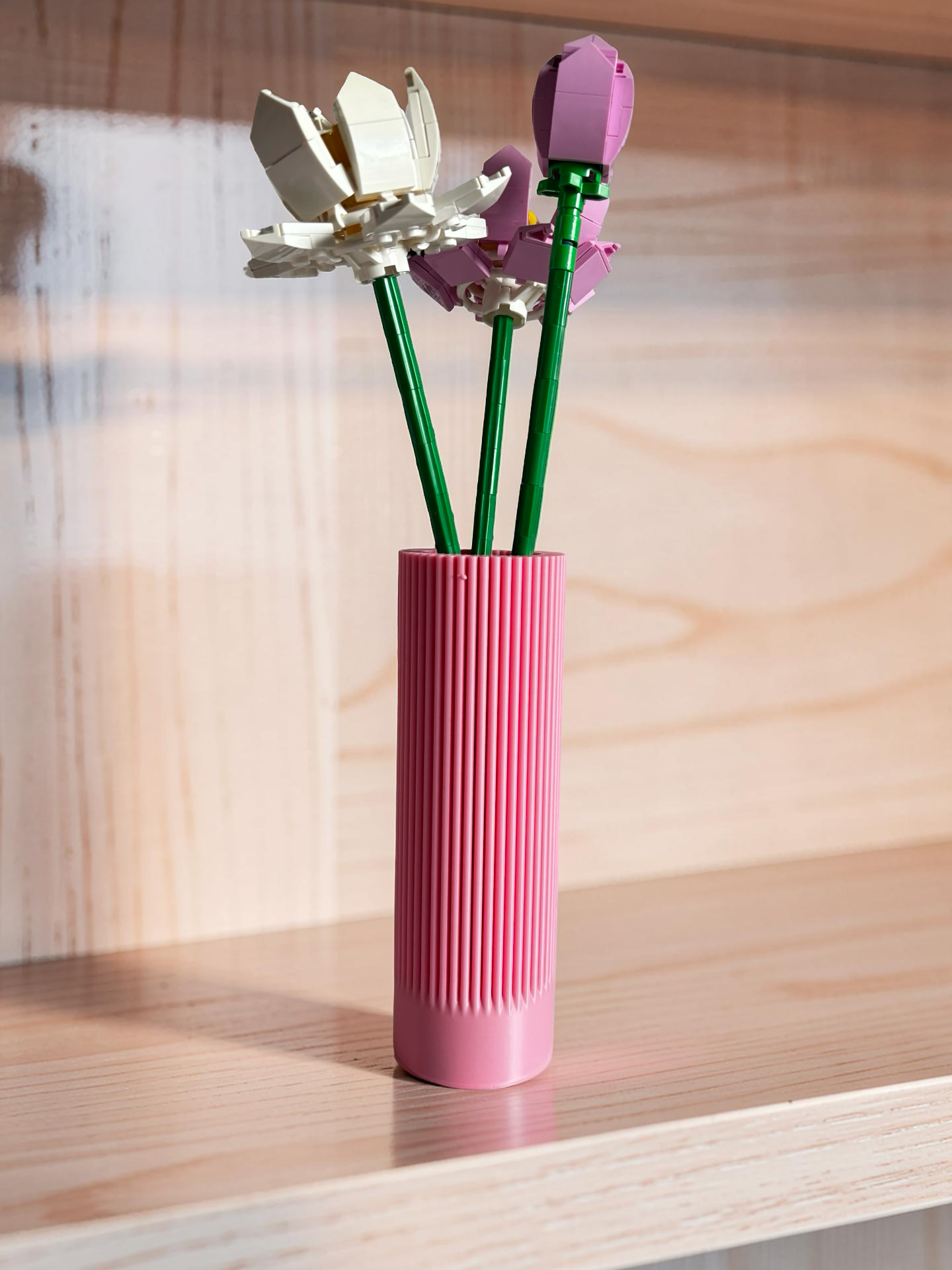 Vase for LEGO Lotus Flowers 40647 | Modern Ribbed Vase | 17cm Tall