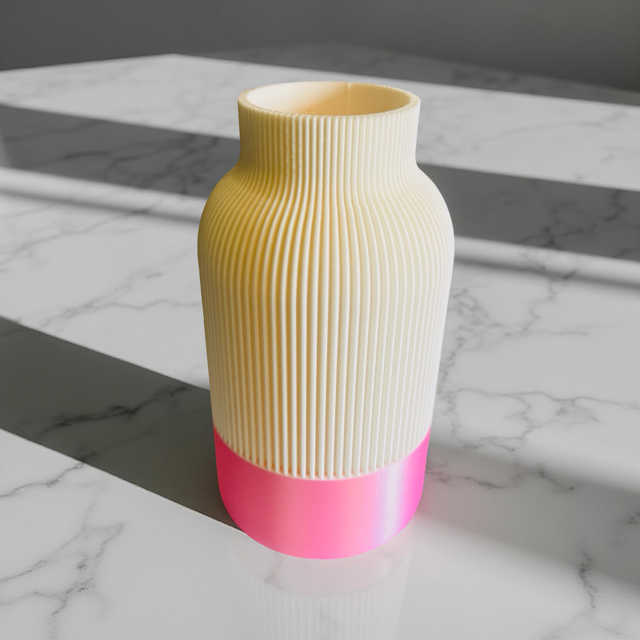 White Ribbed Vase with Pink Satin Detail for Lego Flowers or Artificial Flowers