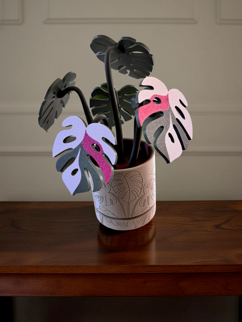 Green Monstera 6 Piece Coaster Set in Light Green Floral Pot