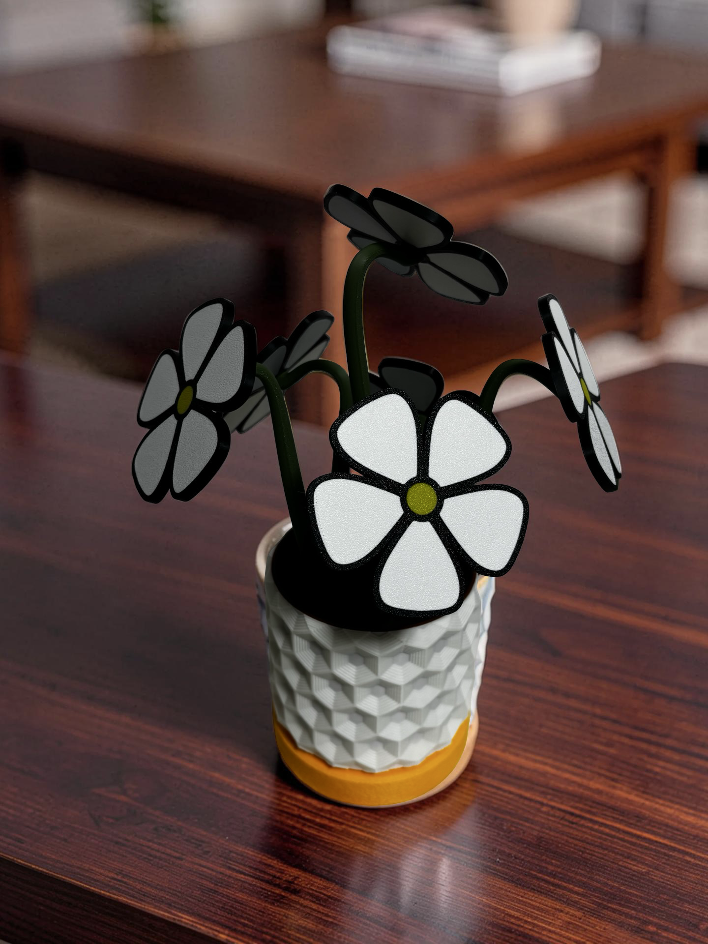 Daisy Coaster Set with Magnetic Holder | 6 Flower Coasters | Modern decor