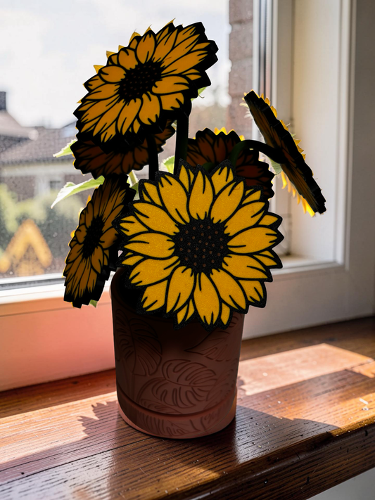 SunFlower Coaster Set with Magnetic Holder | 6 Flower Coasters | Modern decor