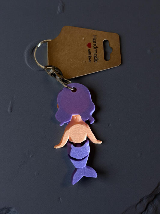 Purple Bikini Mermaid Fidget Toy - 3D Printed Keychain, 7cm Ocean Friend