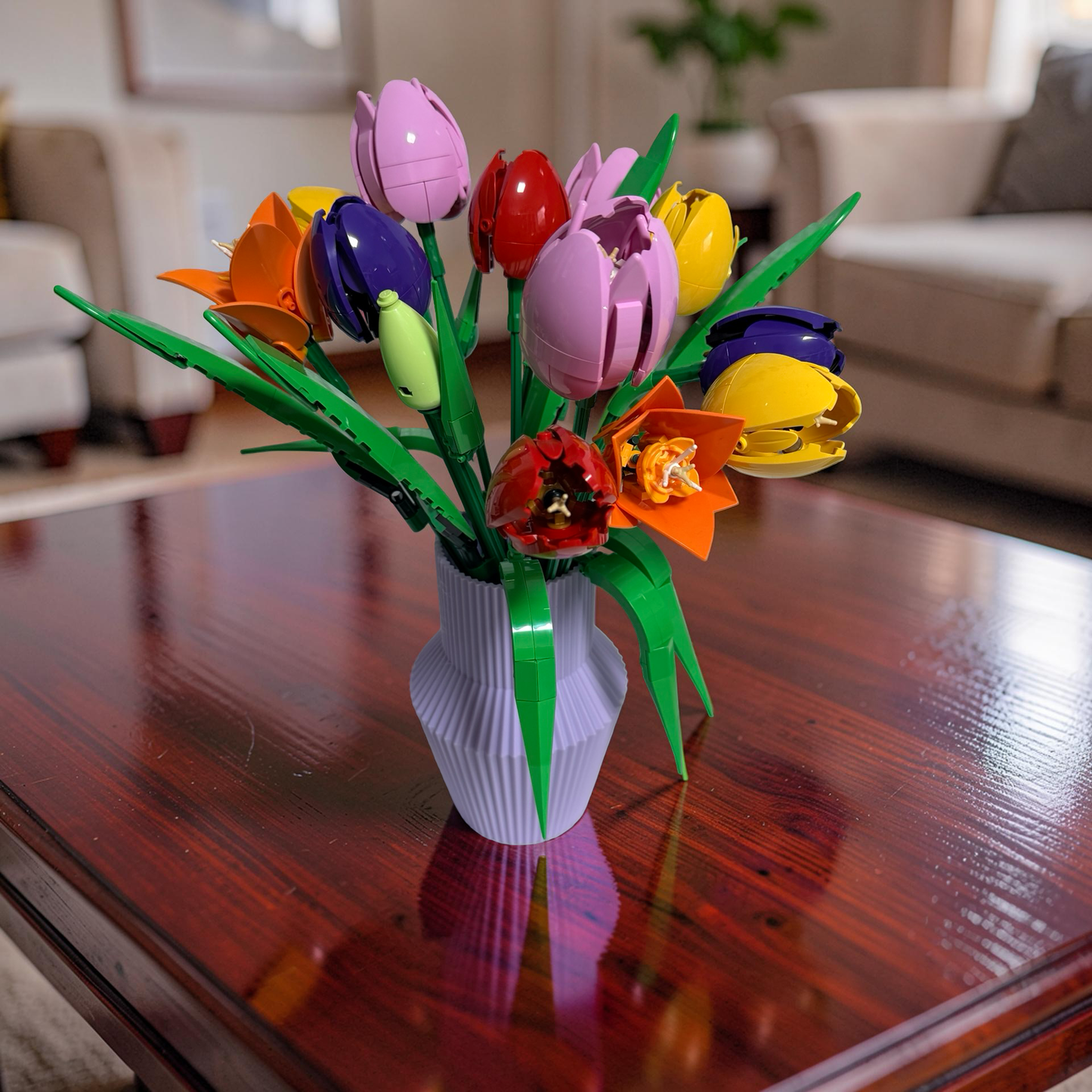 Fluted Geometric Vase for LEGO Botanical Flower Sets 17cm Modern Faceted Design