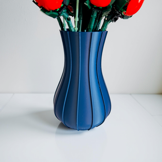 Navy Lined Vase for Lego Flowers or Artificial Flowers