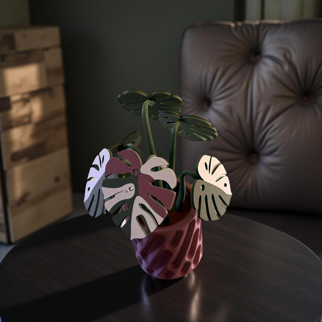Mauve Monstera 6 Piece Coaster Set in Mauve Floral Pot