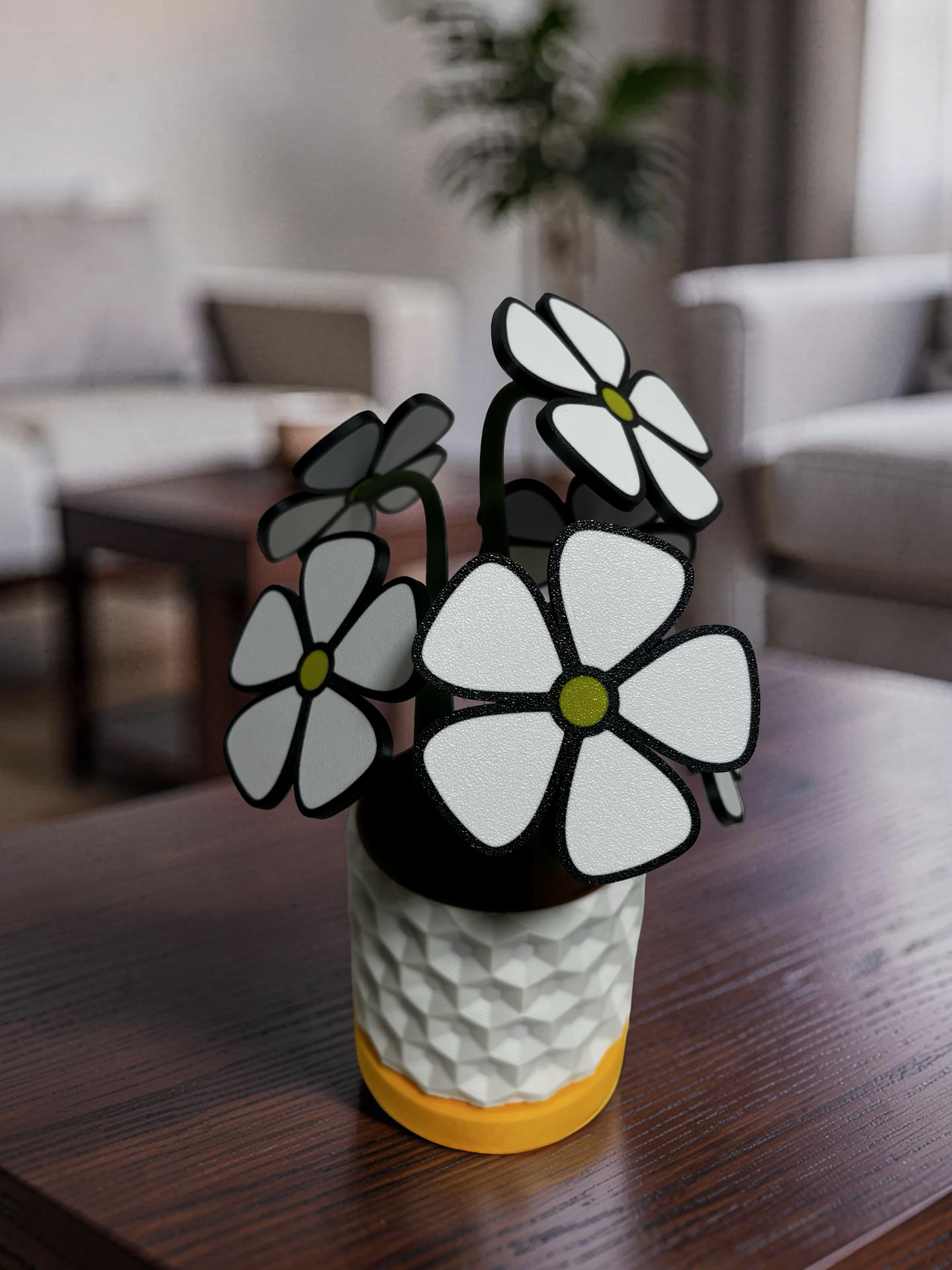 Daisy Coaster Set with Magnetic Holder | 6 Flower Coasters | Modern decor
