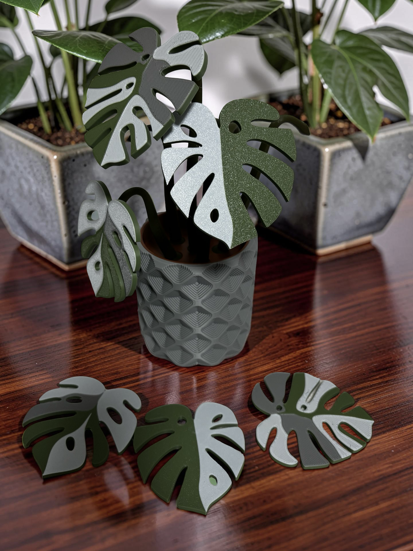 Monstera Coaster Set with Magnetic Holder | 6 Leaf Coasters | Modern decor