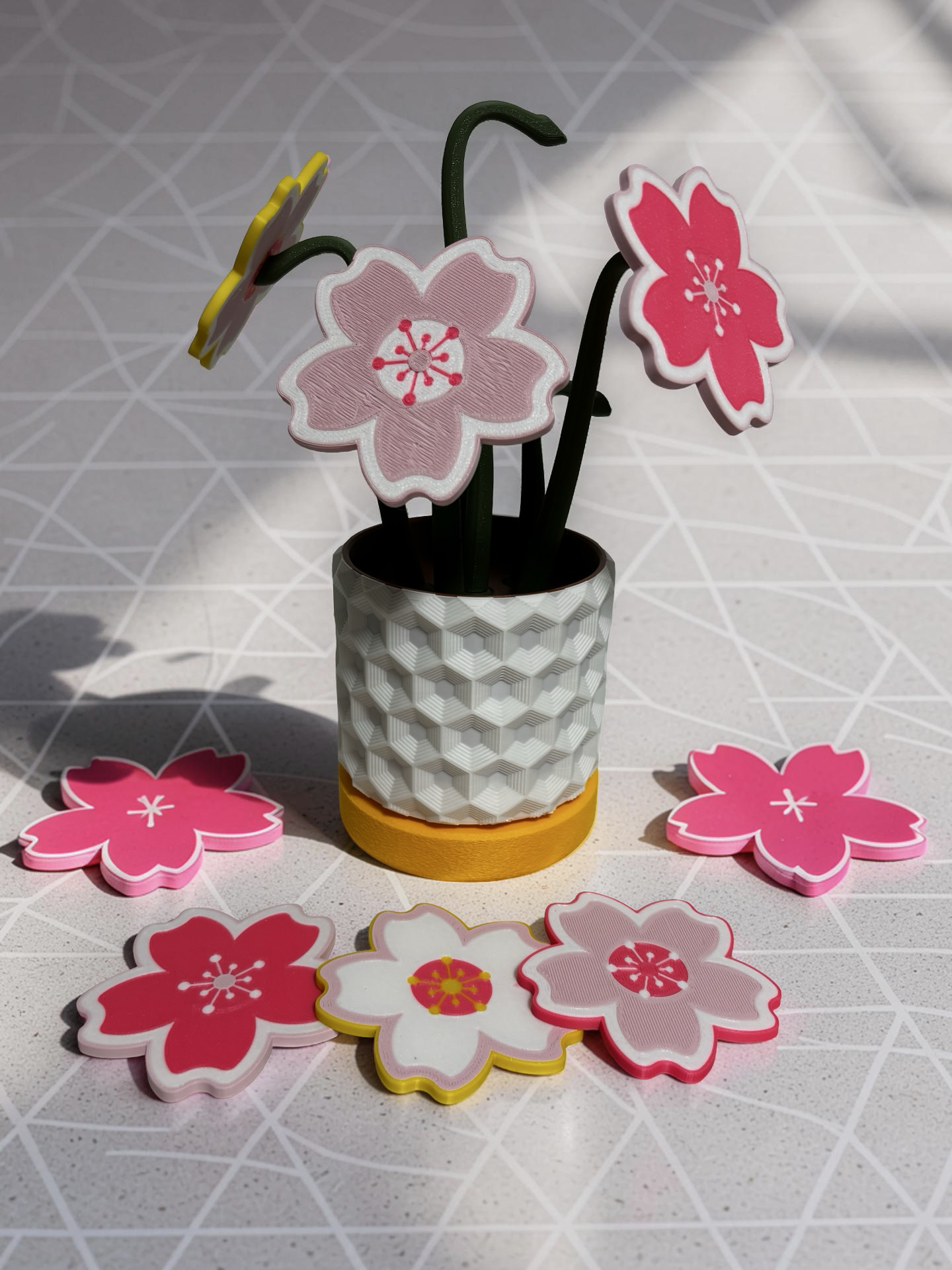 Cherry Blossom Coaster Set with Magnetic Holder | 6 Petal Coasters Modern decor