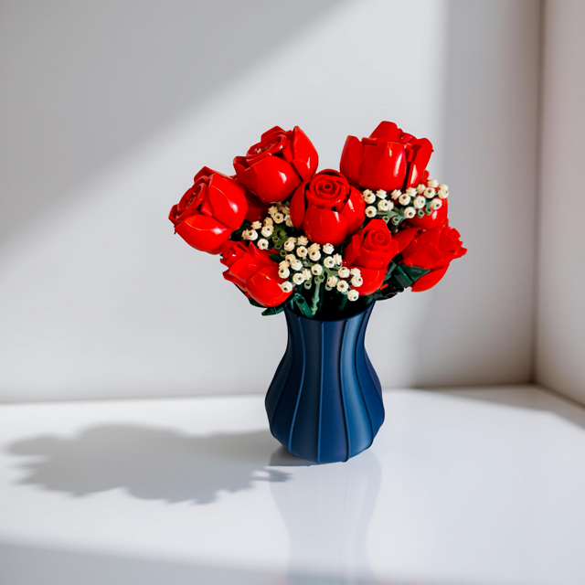 Navy Lined Vase for Lego Flowers or Artificial Flowers
