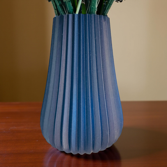 Navy Ribbed Vase for Lego Flowers or Artificial Flowers