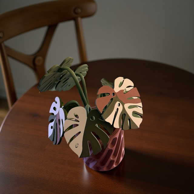 Mauve Monstera 6 Piece Coaster Set in Mauve Floral Pot
