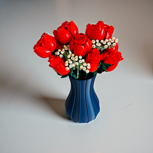 Navy Lined Vase for Lego Flowers or Artificial Flowers
