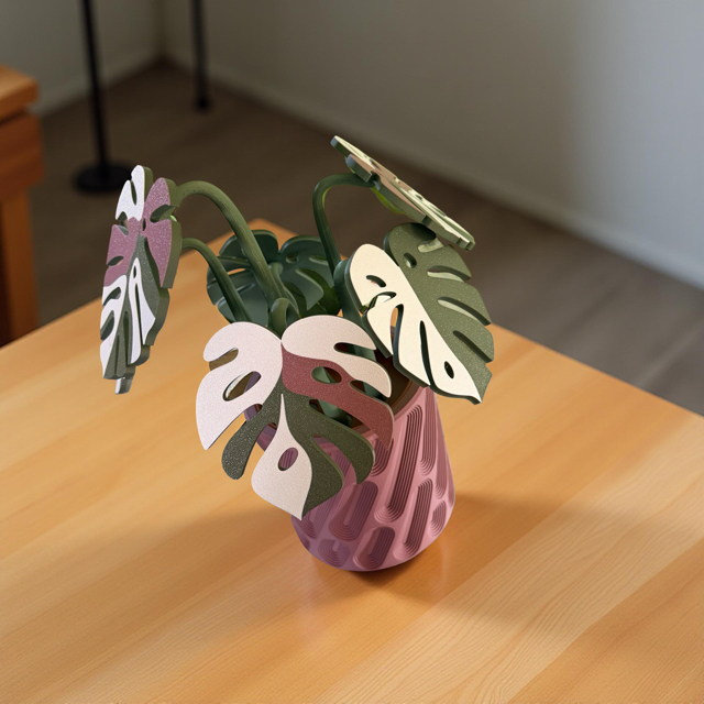 Mauve Monstera 6 Piece Coaster Set in Mauve Floral Pot