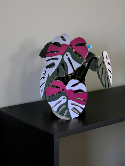 Green Monstera 6 Piece Coaster Set in Light Green Floral Pot