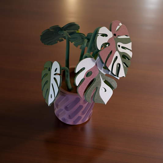 Mauve Monstera 6 Piece Coaster Set in Mauve Floral Pot