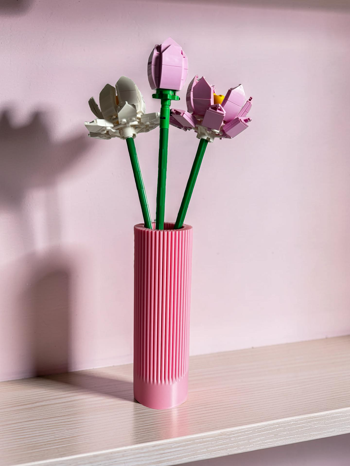 Vase for LEGO Lotus Flowers 40647 | Modern Ribbed Vase | 17cm Tall