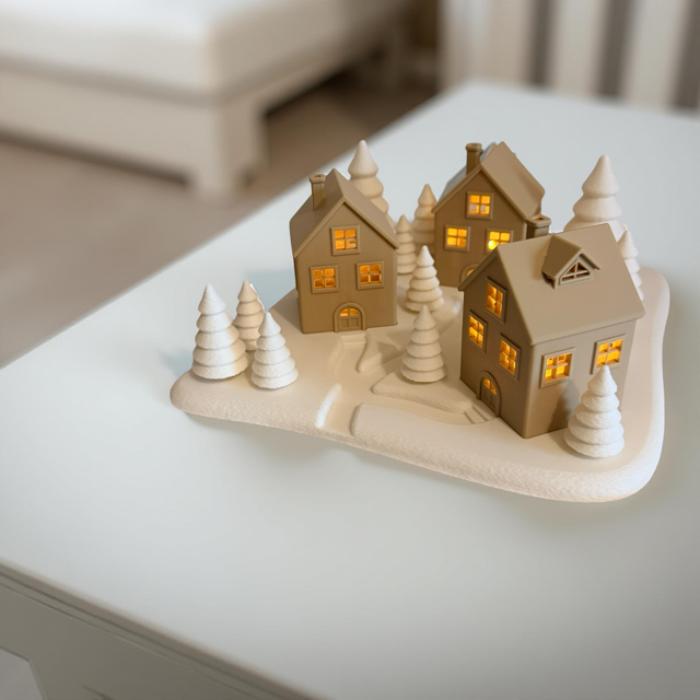 3D Printed Christmas Village – Warm Winter Glow Scene