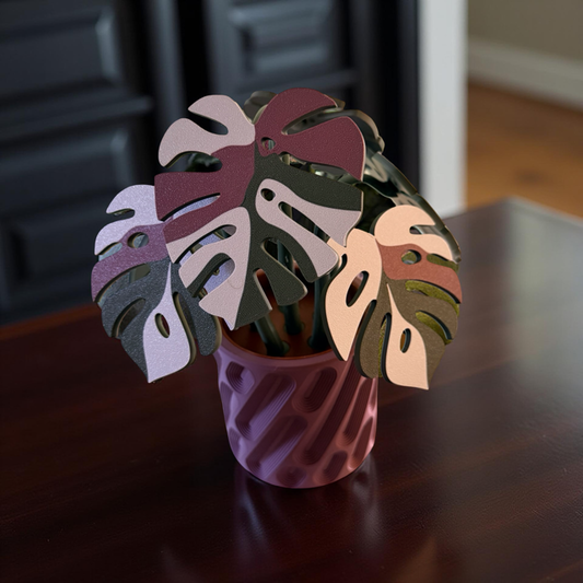Mauve Monstera 6 Piece Coaster Set in Mauve Floral Pot
