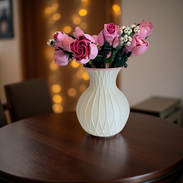 Pink & White Textured Vase for Lego Flowers